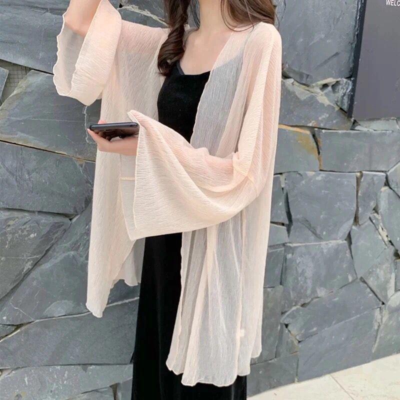 

Women s Summer Chiffon Sunscreen Cardigan - Mid-Length, Loose Beach Shawl S абрикосовый/розовый
