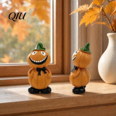 Halloween Pumpkin Decorations Figure Ornaments, Hand-Painted Resin with Unique Eco-friendly Decor Expressions, Figurine for Desktop Windowsill Garden
