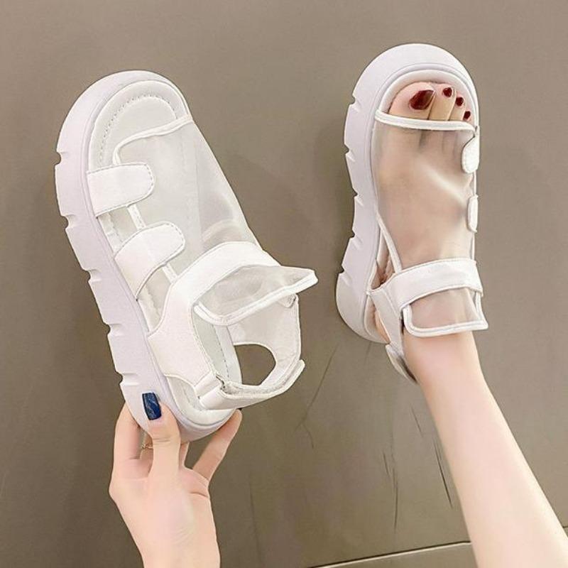 Sandals Women Summer New Fashion Thick-bottomed Breathable Yarn Mesh Magic Paste Roman Sandals