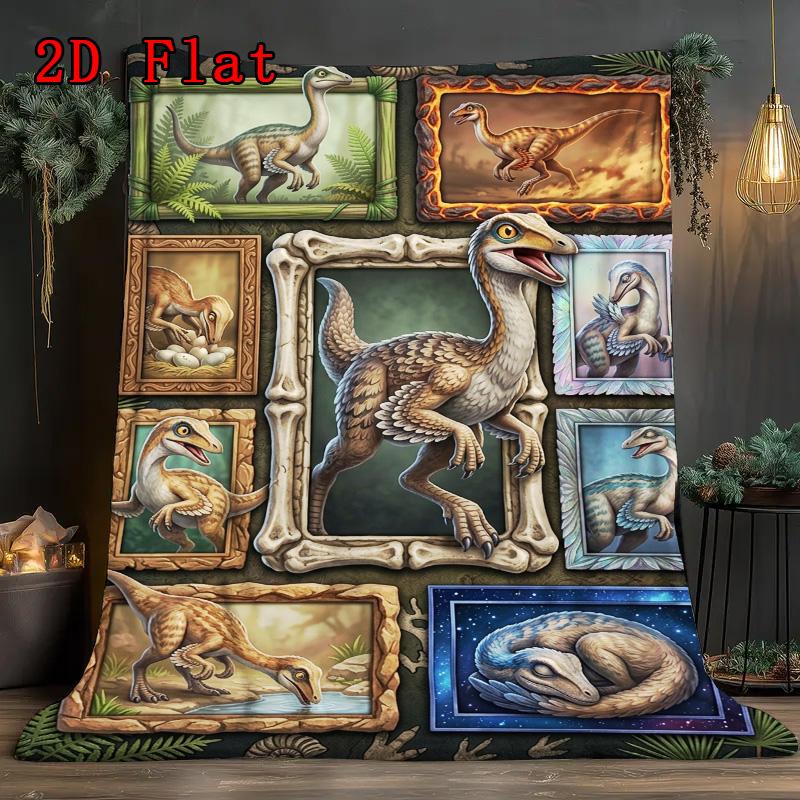 Dinosaur Collection 2D Flat Pattern Flannel Blanket, High quality All Seasons, Home Decor, Warmth and Comfort, Perfect for Christmas Gifts.