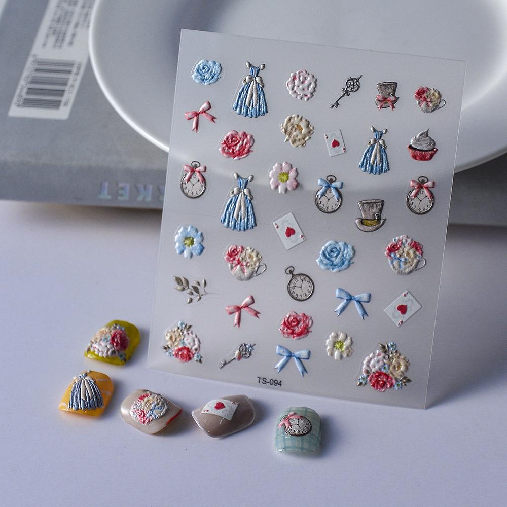 Waterproof 5D Embossed Nail Art Stickers: Bridal Flowers & Bows, Long-lasting & Tearable