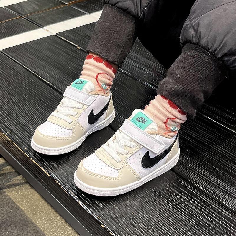 Nike Court Borough Comfortable Sports Durable Breathable Low-Top Sneakers Baby Sneakers Gray White DZ2788-101