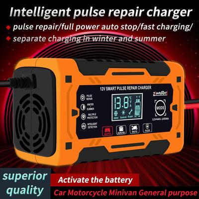 Intelligent 12V Pulse Repair Battery Charger with Screen Display for Motorcycle and Car