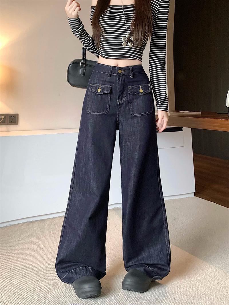 2026 Spring Plus Size Women s High Waist Dark Blue Jeans - Narrow, Wide, or Straight Leg Options L