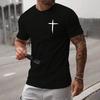 New Men's Fashion Short-sleeved Shirt Summer Comfortable Breathable Cross Print Round Neck T-shirt Sports Fitness Short-sleeved