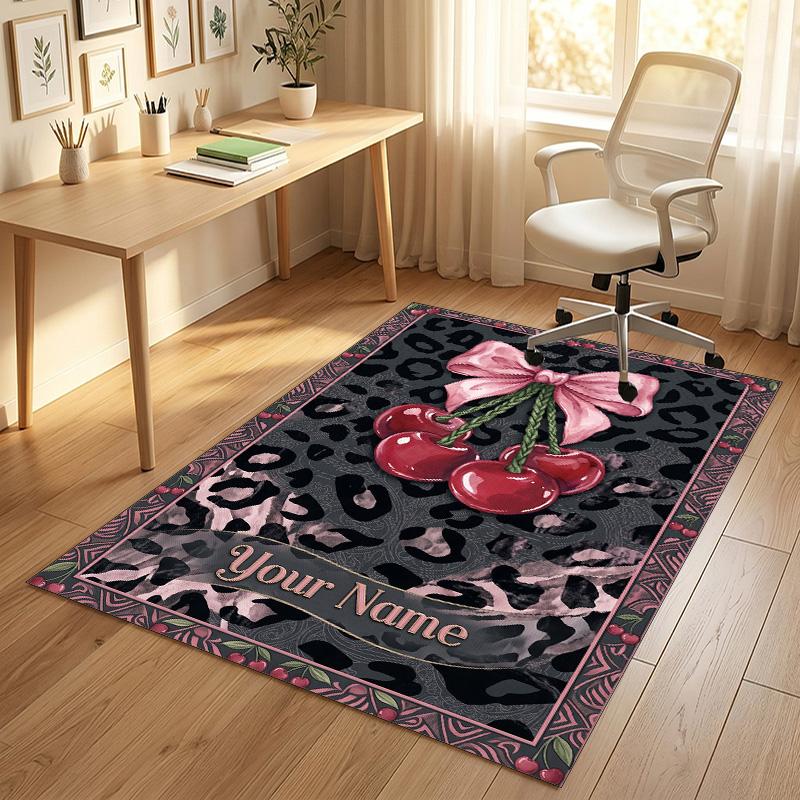 Cherries Disco Ball Theme Soft Crystal Velvet Rug Custom Name & Text Print Non Slip Floor Rug for Bedroom Living Room