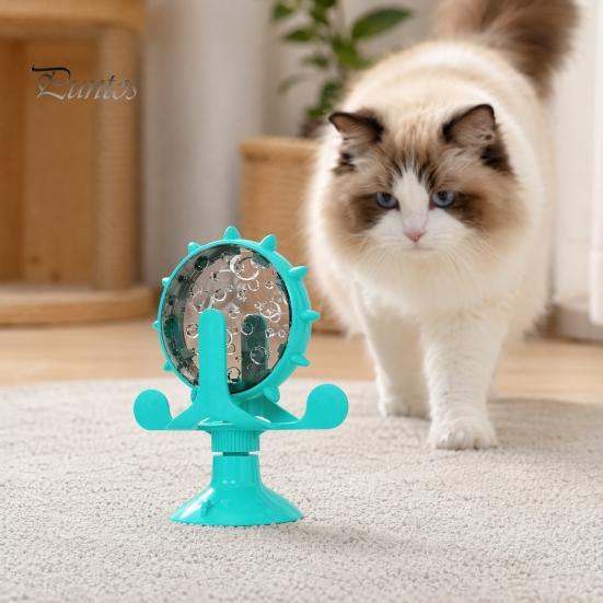 Windmill Cat Treat Dispenser Dispenser, Interactive Rotating Food Toy, Suction Feeder Cup Fun Puzzle for Indoor Cats Solo Play, Mental Stimulation