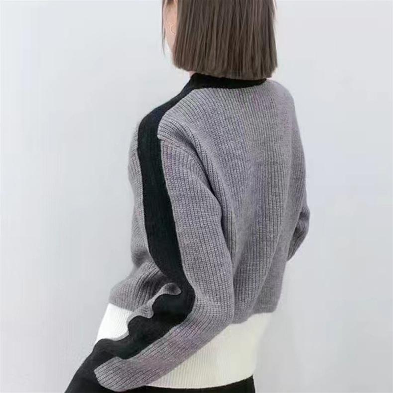 Retro Thickened Knitted Sweater Women's Stitching Zipper Lapel Sweater Cardigan Autumn and Winter Women's Coat