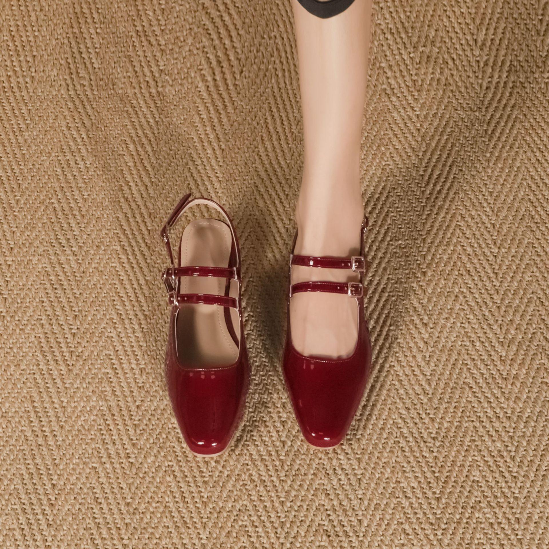 

2025 осень новая мода толстый каблук высокие каблуки женские с высоким чувством верхняя одежда пустые одинарные туфли модная универсальная женская обувь 40 красный