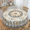 Elegant White And Gold Floral Round And Rectangular Tablecloth With Embossed Edges, Luxurious Lattice