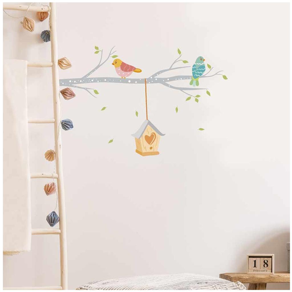 Les Trésors De Lily [A1550] – Pastellfarbener Aufkleberbogen „Vögel auf Zweig“ – 20 x 70 cm