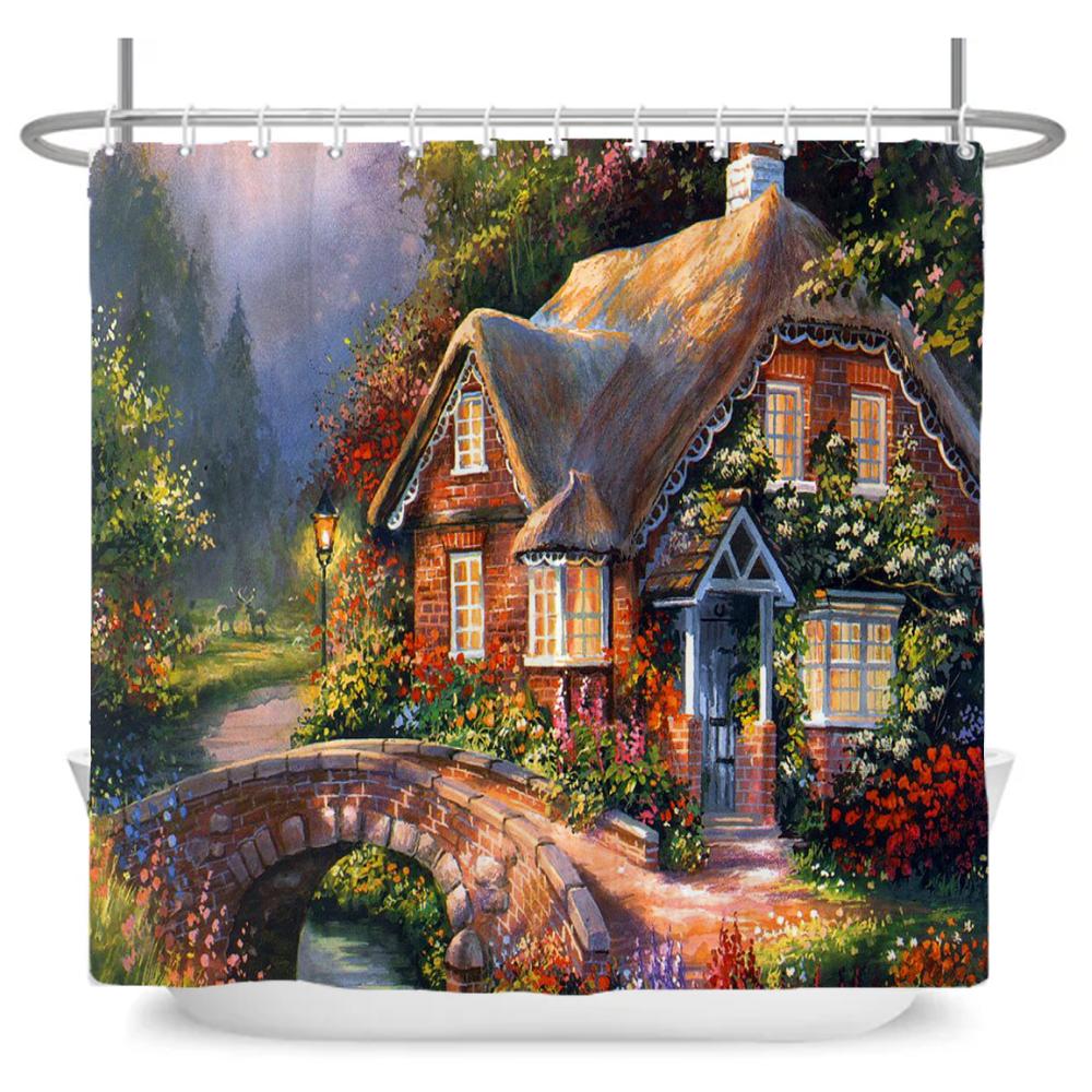 Enchanted Forest Shower Curtain Cartoon Magic Tale Mushroom Wonderland Gothic Shower Curtain Waterproof Bath Decor With Hooks