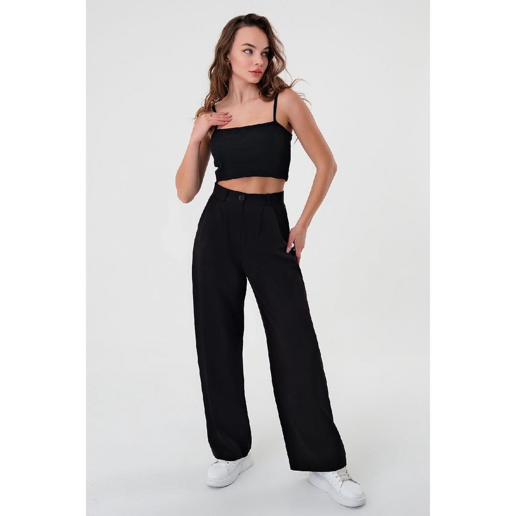 Woman White High Waist Palazzo Pants