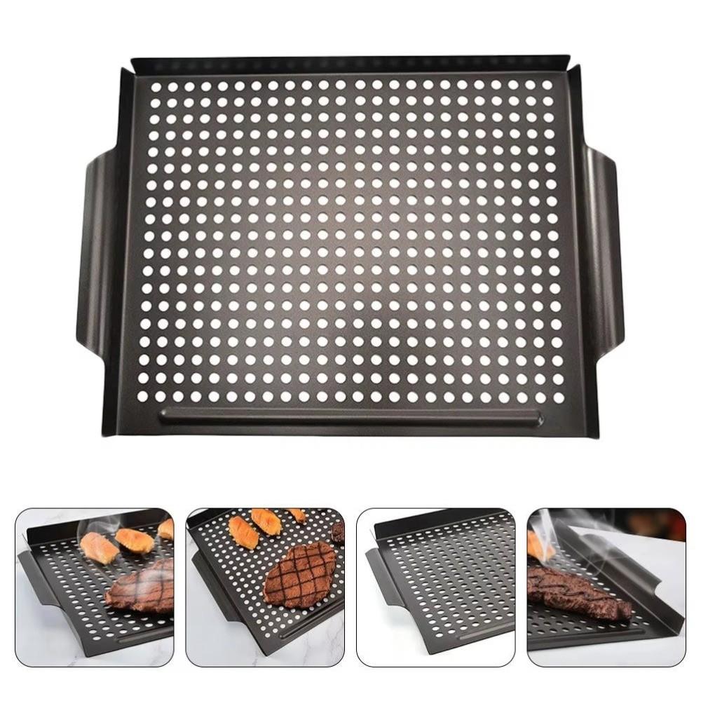 Non-Stick Coated Metal BBQ Pan Heat Resistant Roasting Fish Plate Grill Basket  Home Cooking