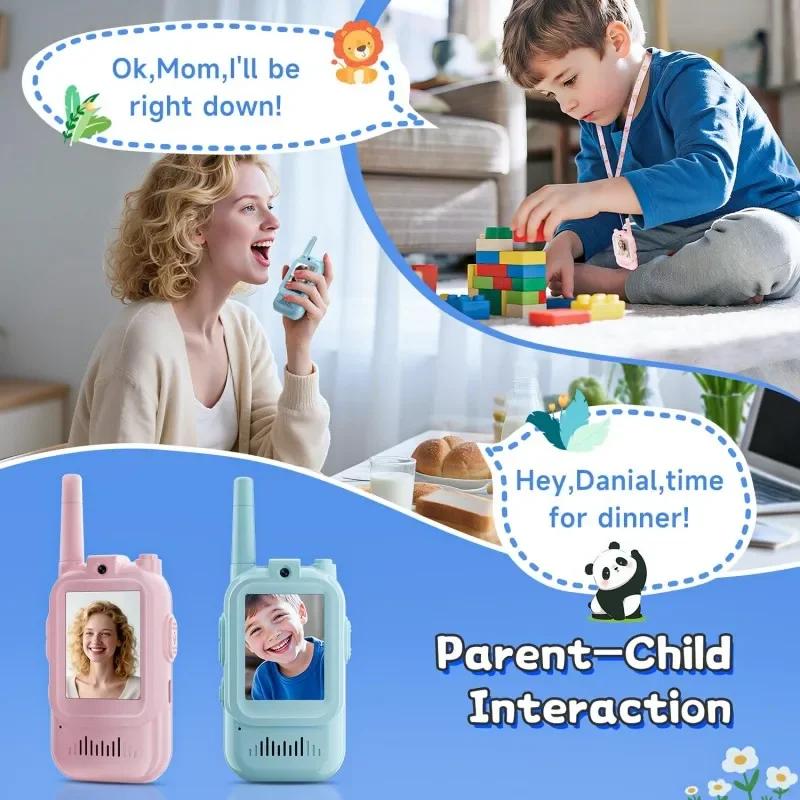 Video Walkie Talkies für Kinder 2-Zoll Video-Intercom Wiederaufladbare Sprachschriften Ein-Klick-Anruf Cartoon-Intercom-Spielzeug Geschenk