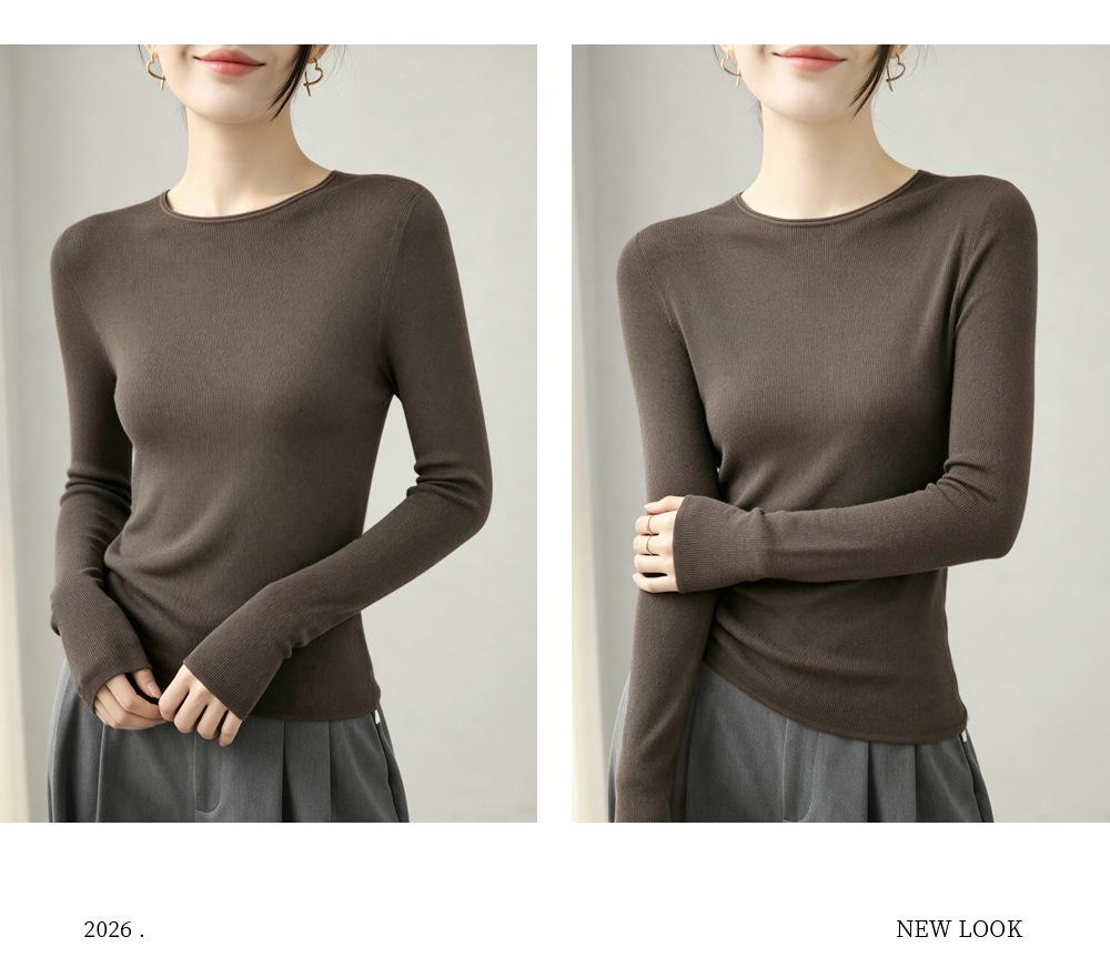 Women's 100% Pure Wool Seamless Round Neck Knit Sweater for Autumn/Winter