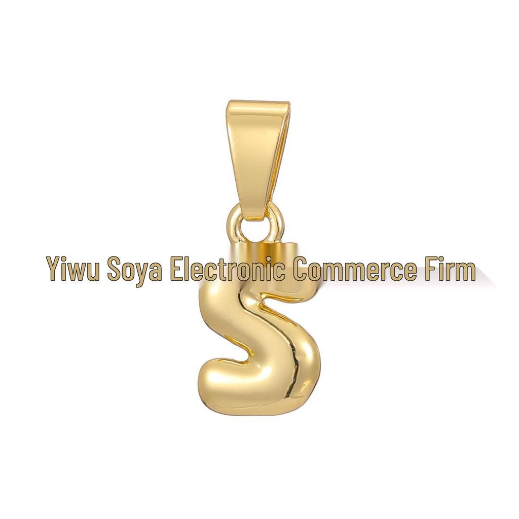 18k Gold-Plated Brass Mini Bubble Letter Pendant Necklace, DIY Personalized with 26 English Letters.