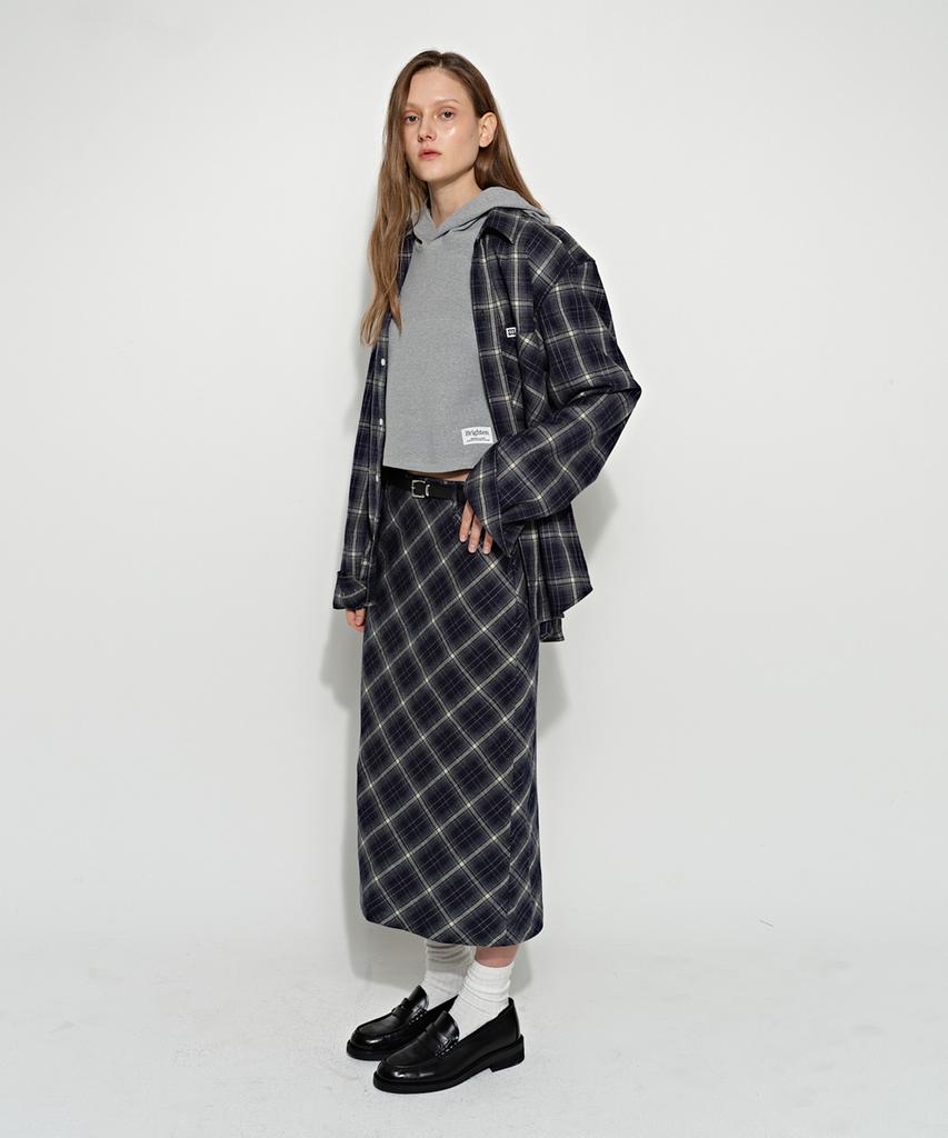 Beulaiteun Slit Check Long Skirt Blue
