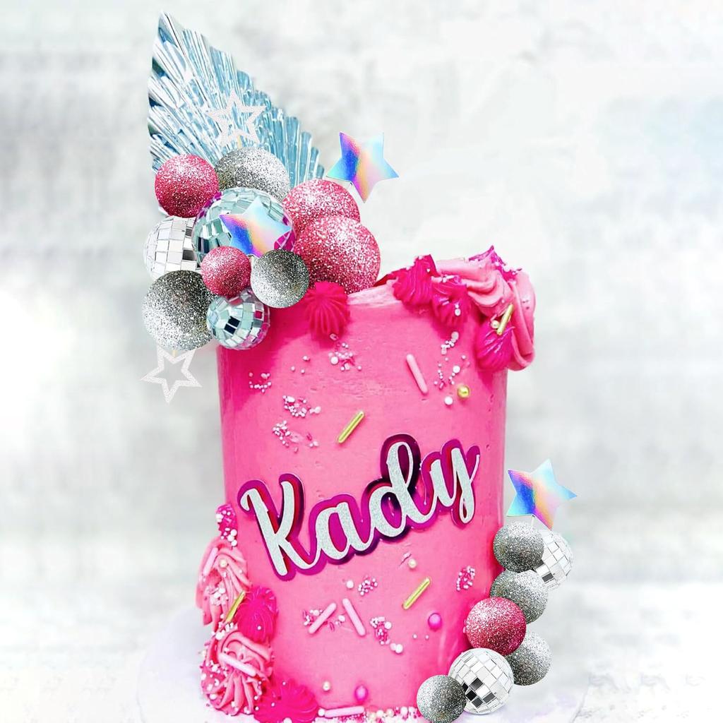 Discokugel Kuchenaufsatz Dancing Queen Kuchenaufsatz Silberne Kuchenkugeln mit Sternen für Partyzubehör mit 70er-Jahre-Thema