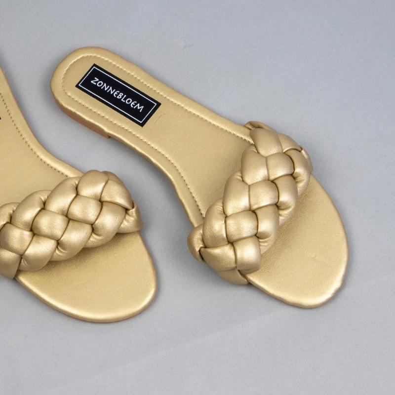 Fashion New Designer Fashion Summer Sandals Women Flat Bottom Ladies PU Leather Slides Weave Slip on Sandal Woman Outside Beach Shoes