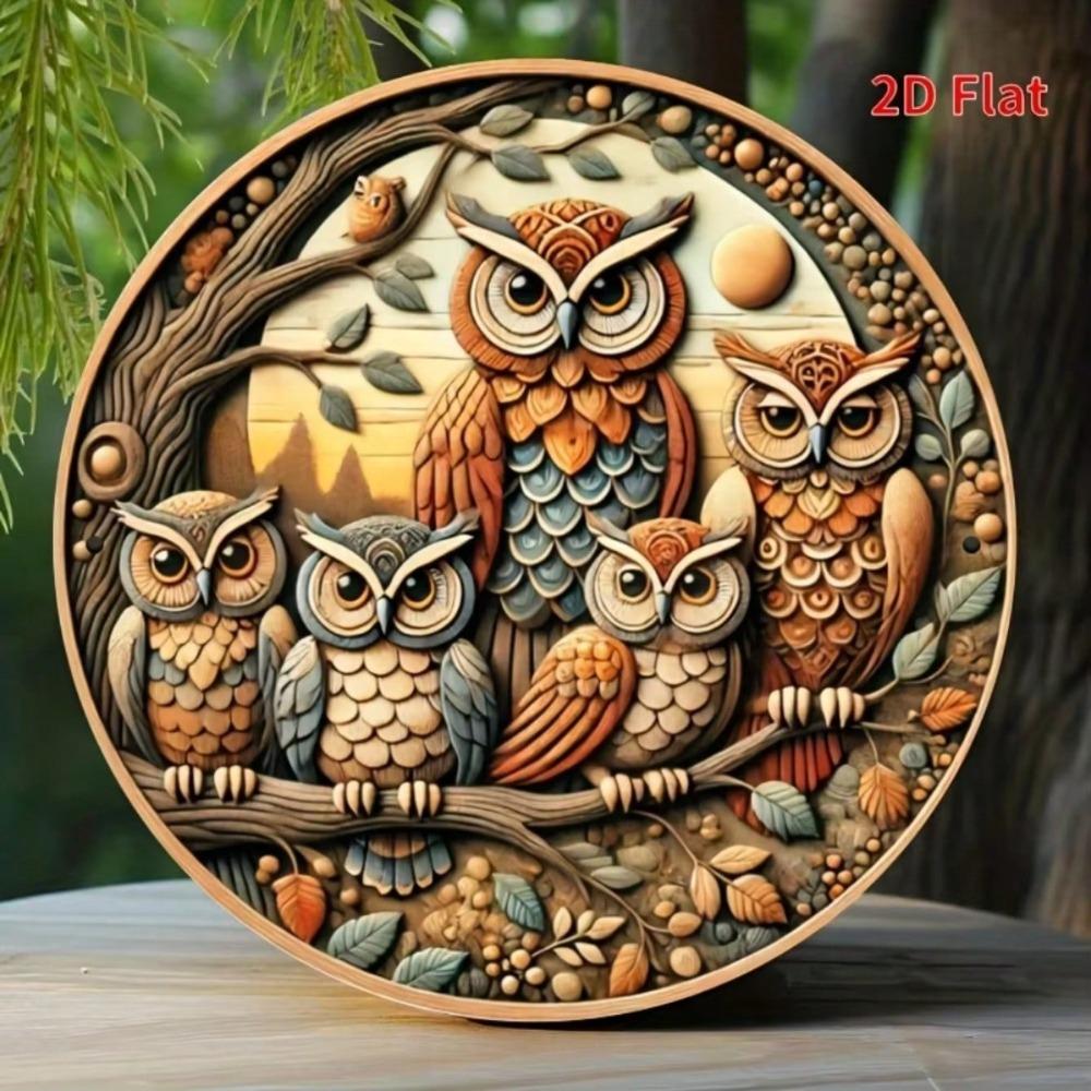 Vintage Antique Owl Iron Wall Art Sign 2D Flat Decorative Vibrant Family Design Metal Tin