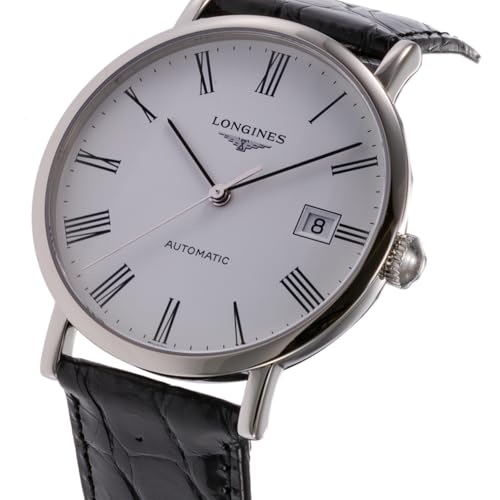 Longines Men's ELEGANT Automatic Watch, Water Resistant to 3 ATM, Sapphire Crystal, White Dial, Stainless Steel, L4.810.4.11.2, Black