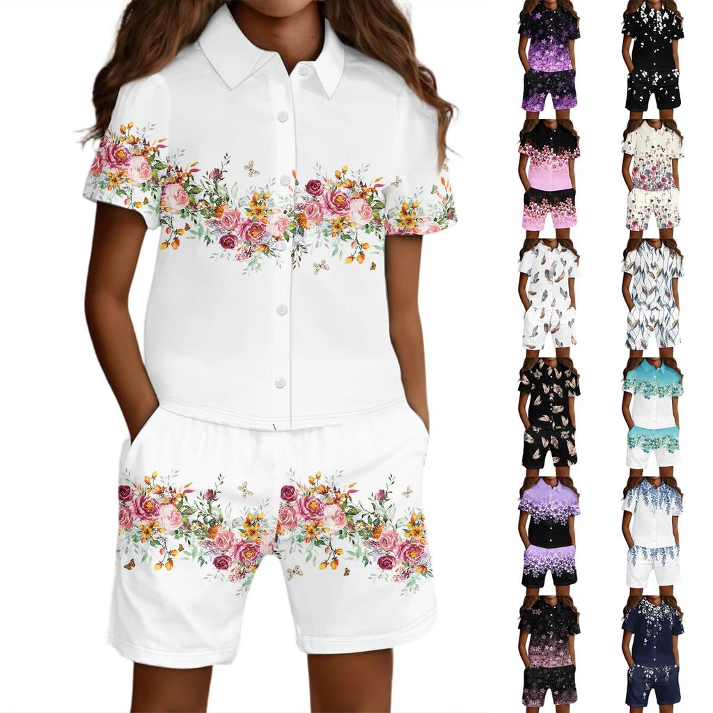 Children's Casual Fashion Shirt Button Top Shorts Set