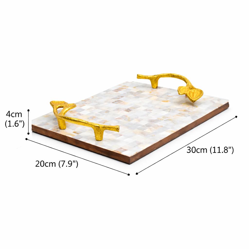 Mother Of Pearl Resin Tray With Gold Leaf Handles – Luxury Décor