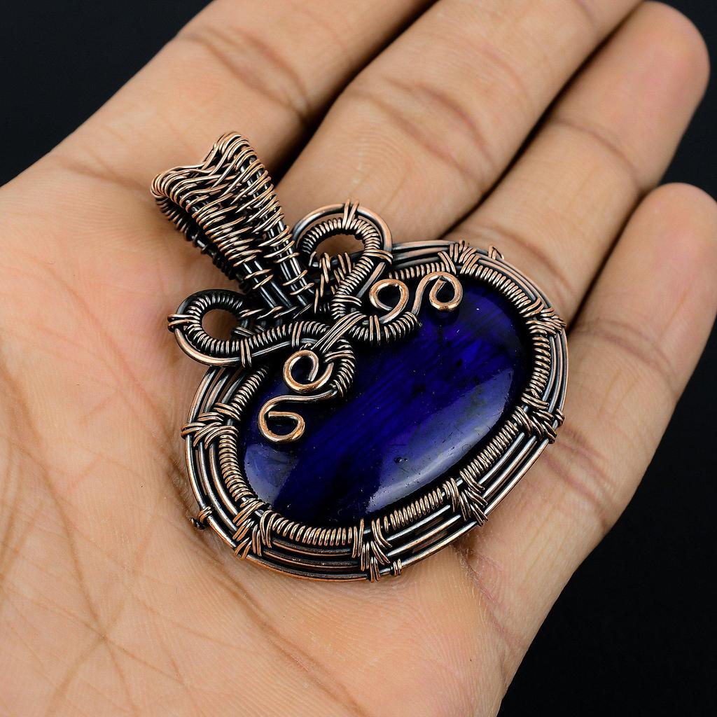 Blue Flash Labradorite Jewelry, 999 Copper Wire Wrapped Pendant, Handmade Gemstone Jewelry, Gifts For Wife Brand New Pendant
