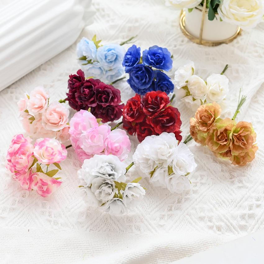 18 PCS Fleurs Artificielles Mini Bouquet en Soie Décoration de Mariage DIY Couronne Décoration de Noël Vase pour Maison Jardin Scrapbooking