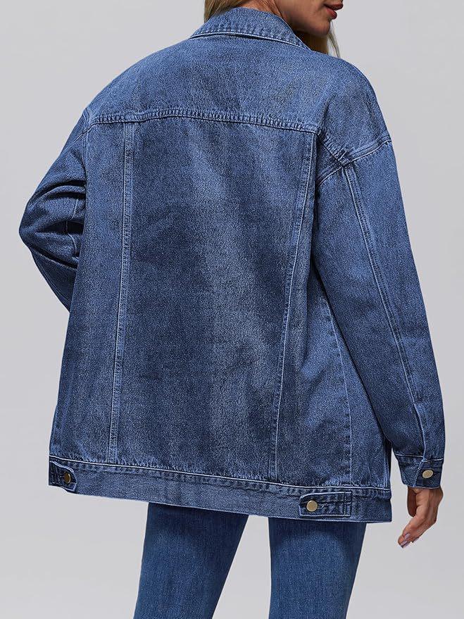 Women's Autumn Loose Lapel Denim Jacket - Casual Long Sleeve Outerwear