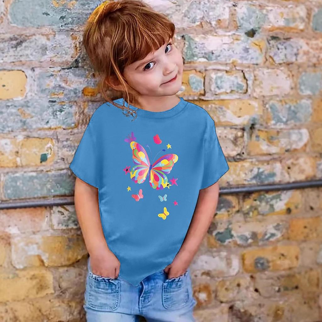 Kids Fashion Short Sleeve Round Neck Floral Printed Casual T-Shirt Top