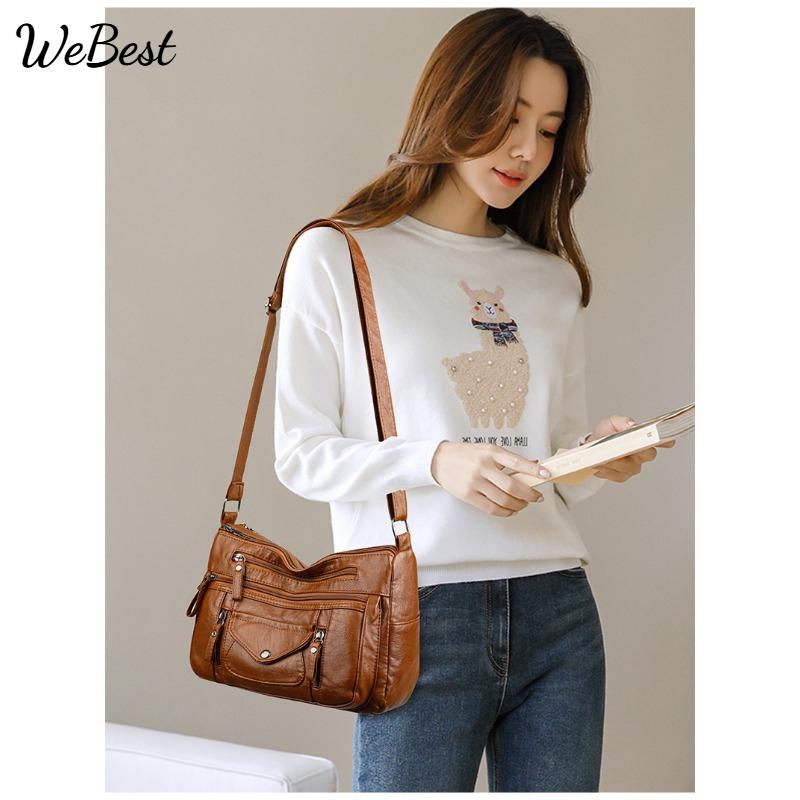 

Ladies PU Soft Leather Multi-layer Large Capacity Crossbody Bag чёрный
