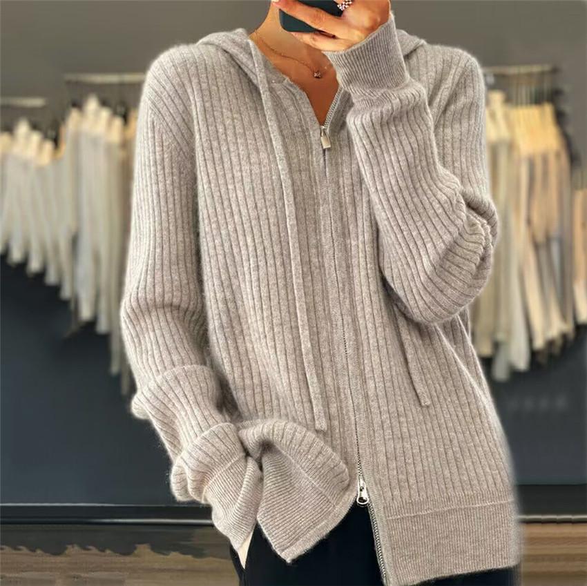 Tooxika Herbst und Winter Neue lässige Kapuzenpullover mit langen Ärmeln, einfarbig, Reißverschluss-Strickjacke