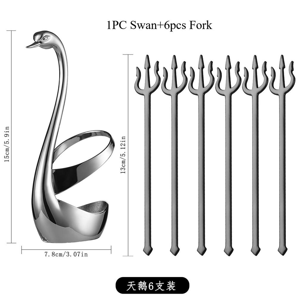 304 Swan Shape Tableware Holder Stainless Steel Fork Base Fruit Fork Dessert Spoon Cutlery Storage Rack 6-piece Set
