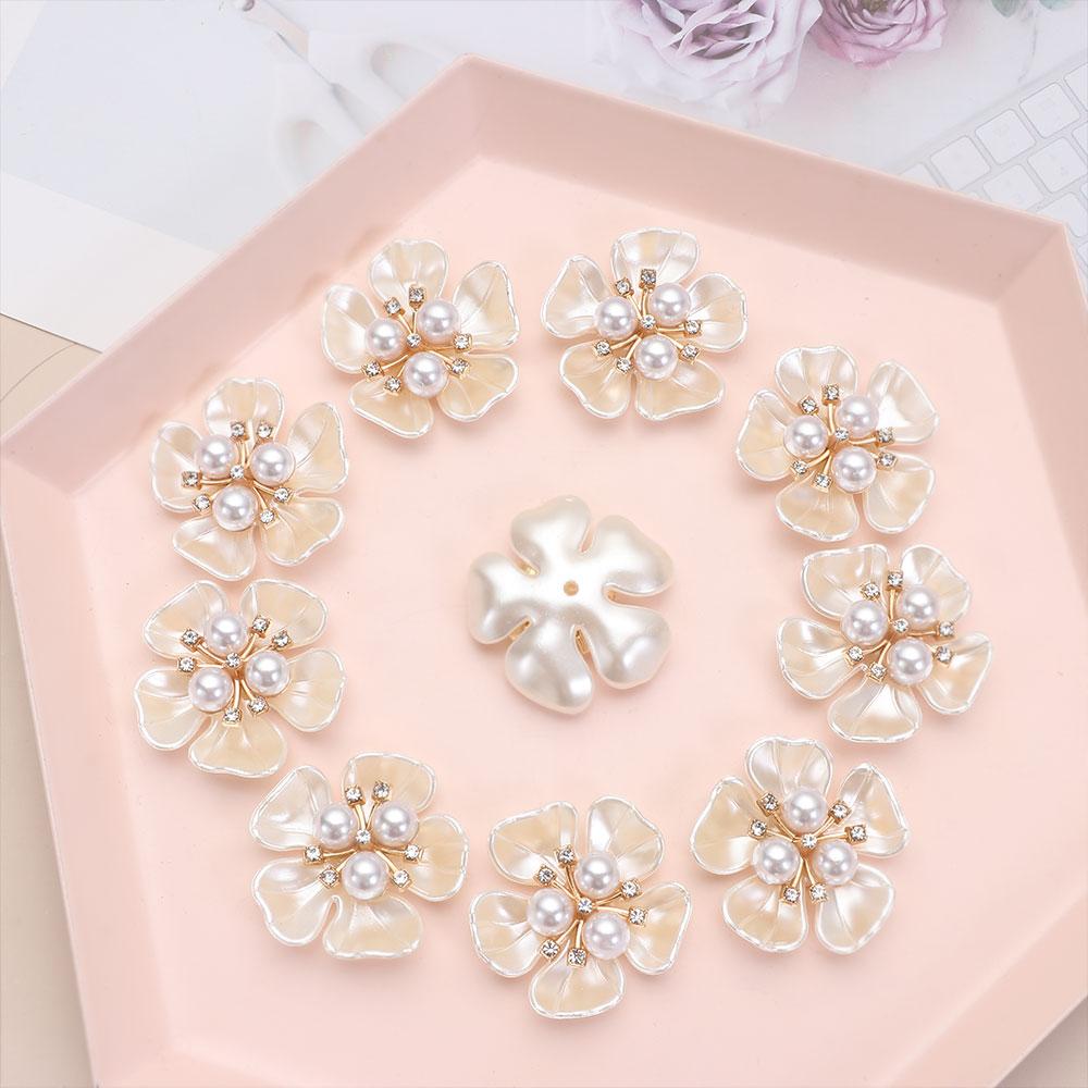 10PCS Flower-shaped Pearl Rhinestone Buttons Sparkling Crystal Hairpins Decoration Buttons Clothes Apparel Sewing Accessories