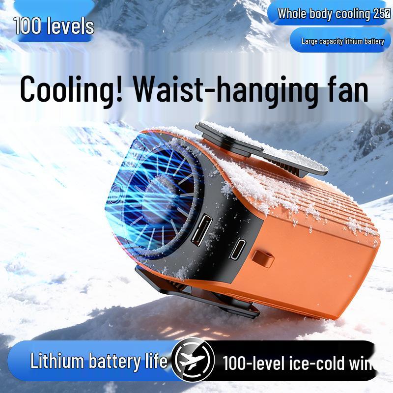 High-Speed USB Rechargeable Outdoor Waist Fan with Digital Display and 100-Speed Strong Wind for Construction Sites