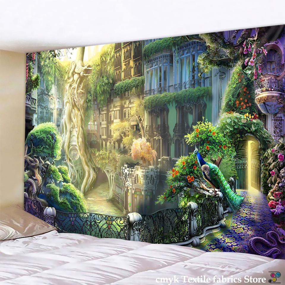 Fairy-tale Dream Tapestry Wall Hanging Huge Mushroom Tapestry Castle Witchcraft Hippie Children's Room Decoration Wall Tapestry
