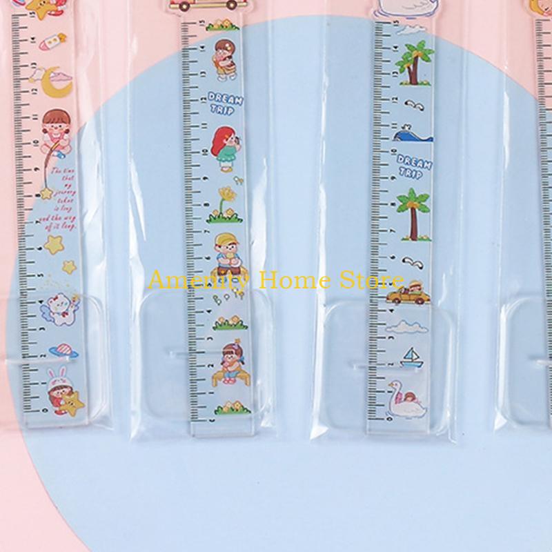 F26C 4 Pcs Plastic Ruler Straight Ruler with Dream Trip Design Plastic Measuring Tool for Student School Office