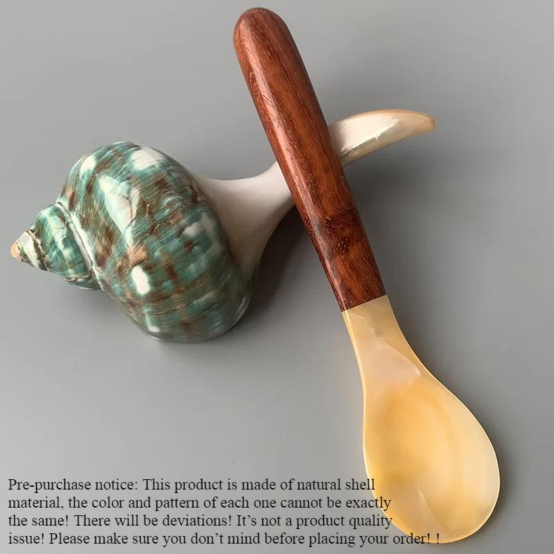 4pcs Natural Shell Spoon Forks Cream Coffee Caviar Spoon Mother of Pearl Seashells Stirring Spoons Teaspoon Crafts Kitchen Tool