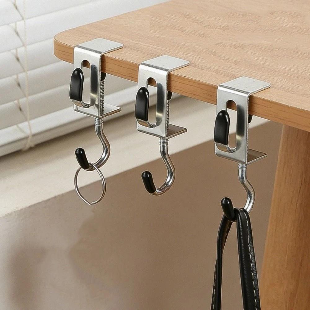 2PCS Steel Double Hook Backpack Hook Detachable Headphone Hanging Hook Portable Table Hooks  Office