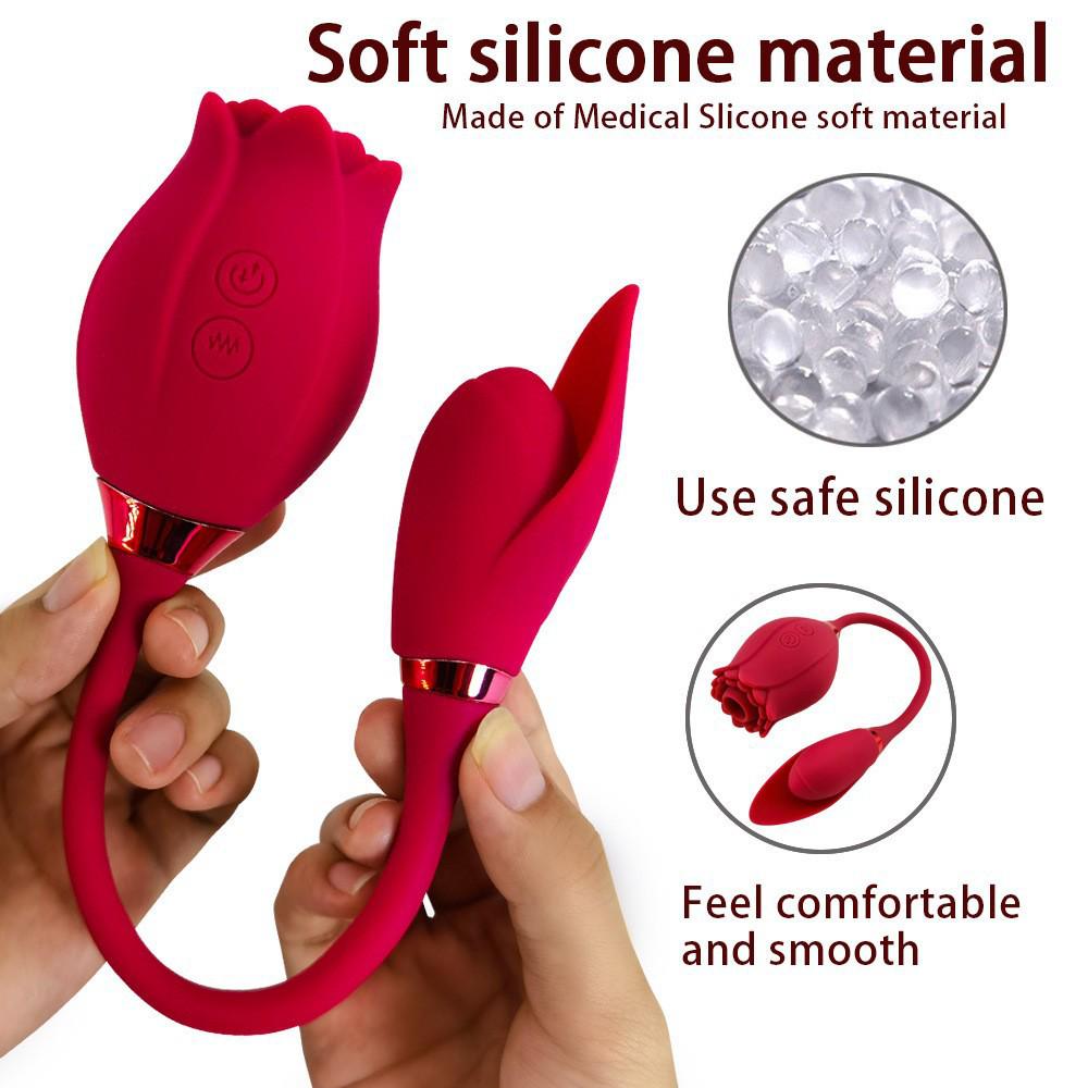 Rose Flower Dual-Head Vibrating Egg & Telescopic Massager
