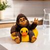 Small Collectible Ornament Sasquatch And Duck Figurine, on Swimming Ring Statue, Lifelike Resin Statue Funny Animal for Home Tabletop Shelf
