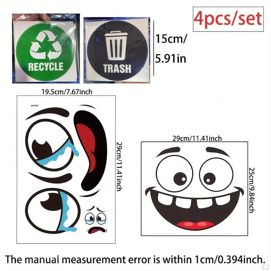 4x Garbage Bin Stickers Symbols Self Sticky Decals Trash and Recycle for Pantry Office