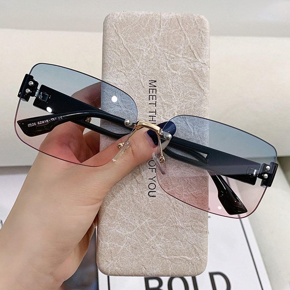 Korean Style Rimless Sunglasses Ins Style UV Protection Frameless Shades Gradient Lenses Rectangular Sun Glasses for Women & Men