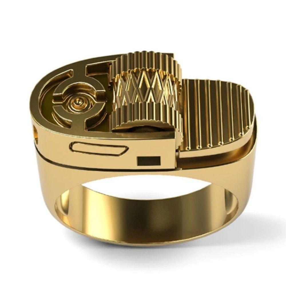 Alloy Material Lighter Ring Copper Ring Creative Design Geometric Design Ring Trendy Style Fashionable Jewelry Cool Ring