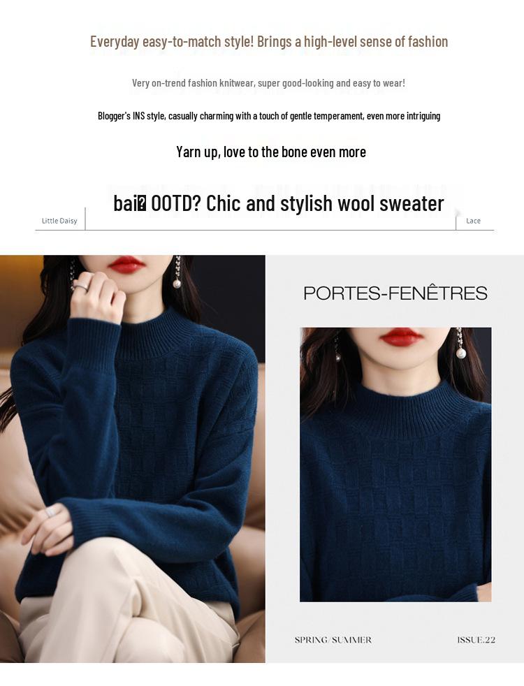 Stylish Women's High-Neck Pullovers: Thick, Half-Knit Base Layer for Autumn and Winter.
