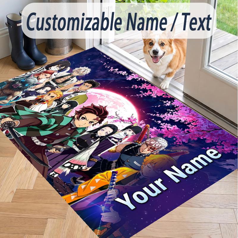 Custom Text Demon Slayer Pattern Floor Rug Soft Indoor Carpet Mat Living Room Bedroom