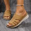 European and American Platform Large Size Cross Open Toe Wedge Slippers Women's Summer New Hemp Rope Platform Wedge Heel