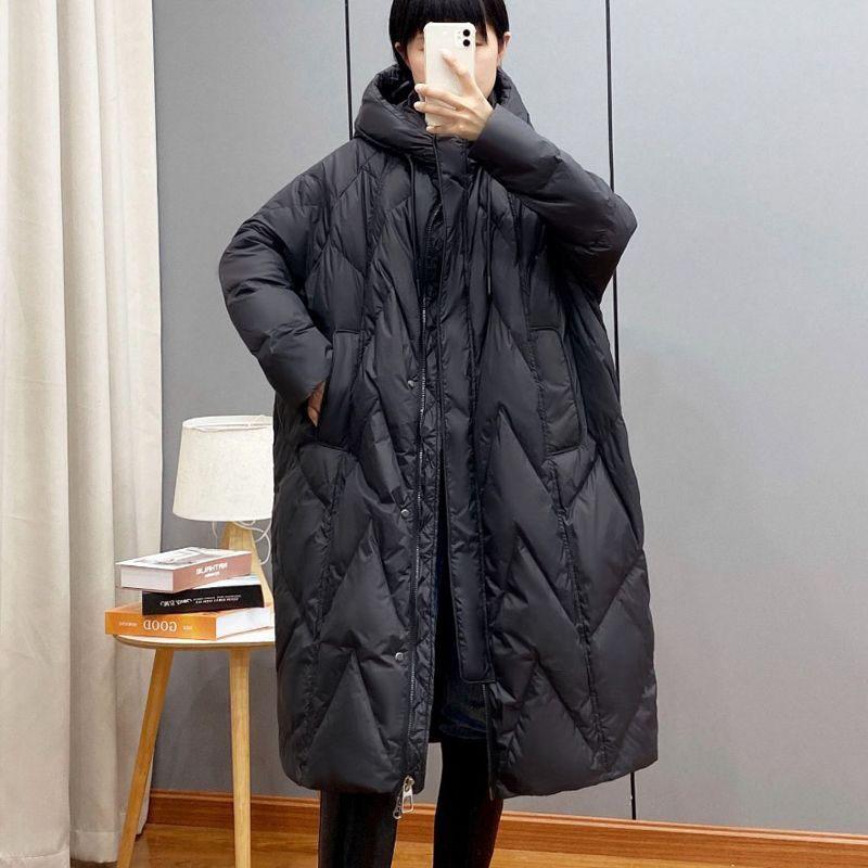 Women Loose Long Coat White Duck Down Jacket Women Winter Female Overcoat Winter Hooded Puffer Feather Parkas